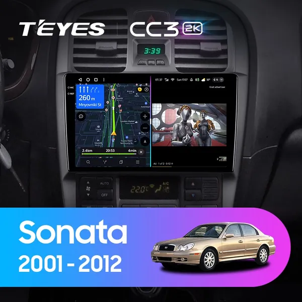 Штатна магнітола Teyes CC3 2k 6+128 Gb Hyundai Sonata EF 2001-2012