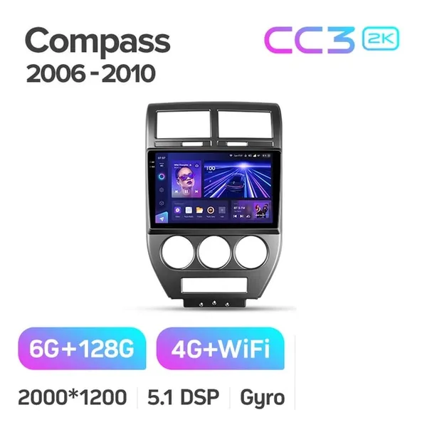 Штатна магнітола Teyes CC3 2k 6+128 Gb Jeep Compass 1 MK 2006-2010 10" 2