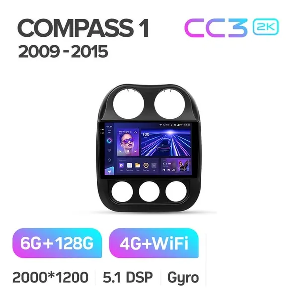 Штатна магнітола Teyes CC3 2k 6+128 Gb Jeep Compass 1 MK 2009-2015 10" 2