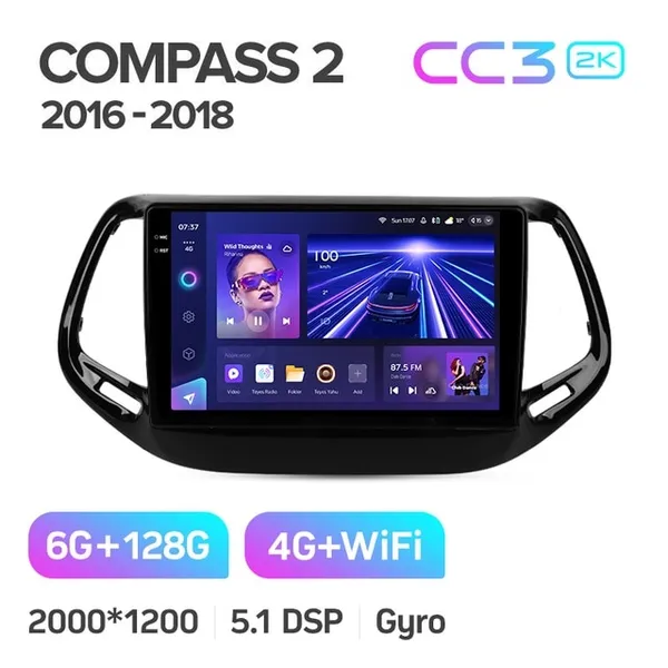 Штатная магнитола Teyes CC3 2k 6+128 Gb Jeep Compass 2 MP 2016-2018 2
