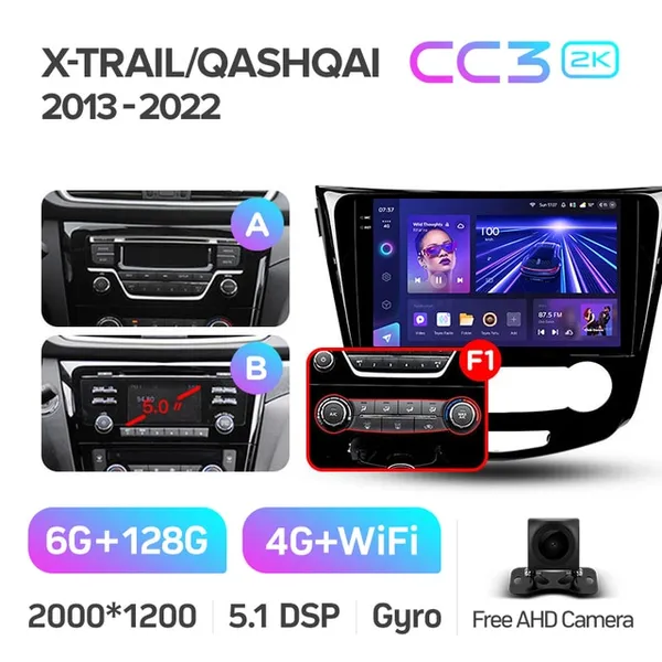 Штатна магнітола Teyes CC3 2k 6+128 Gb Nissan Qashqai, X-Trail 3 T32 2013-2017 Automatic air conditioning (B) 10" 6