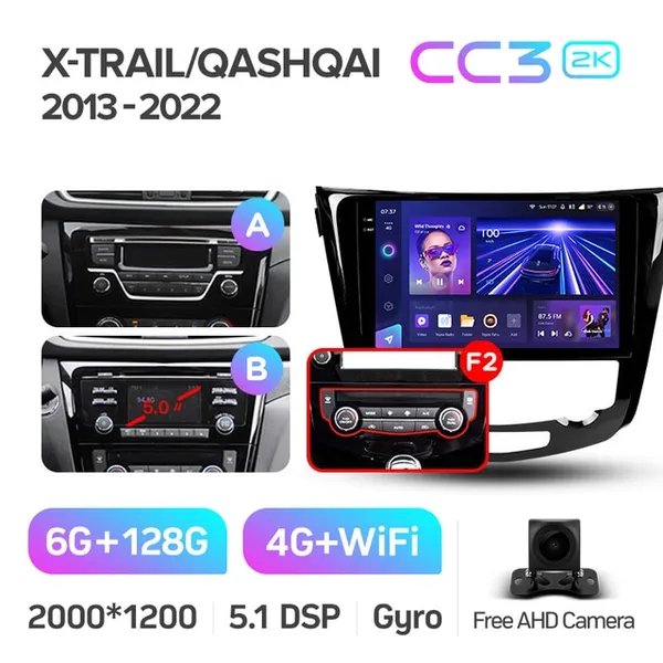 Штатна магнітола Teyes CC3 2k 6+128 Gb Nissan Qashqai, X-Trail 3 T32 2013-2017 Manual air conditioning (B) 10" 2