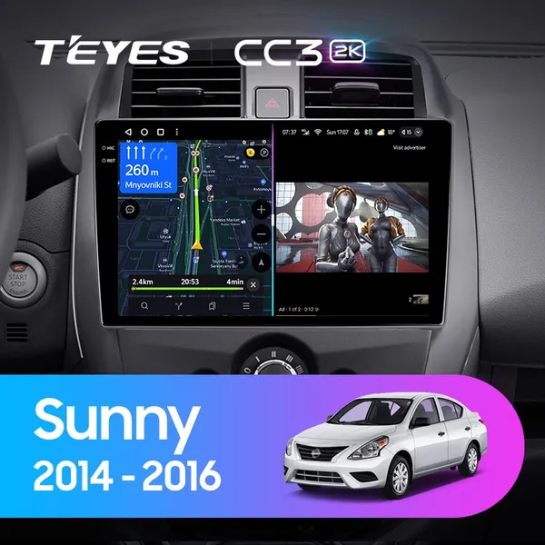 Штатна магнітола Teyes CC3 2k 6+128 Gb Nissan Sunny 2014-2016 10"