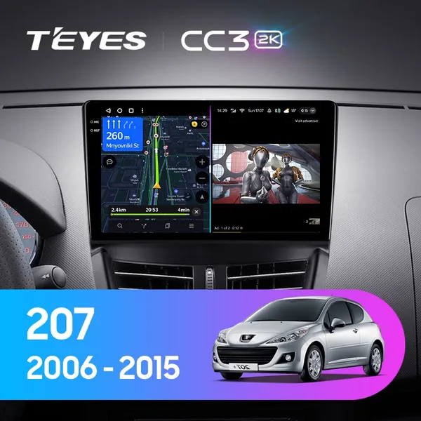 Штатна магнітола Teyes CC3 2k 6+128 Gb Peugeot 207 2006-2015