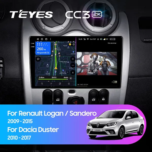 Штатная магнитола Teyes CC3 2k 6+128 Gb Renault Logan 1 Sandero Lada Lergus largus Dacia 2010-2015
