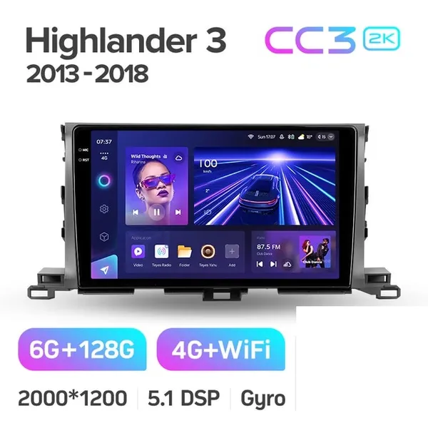 Штатна магнітола Teyes CC3 2k 6+128 Gb Toyota Highlander 3 XU50 2013-2018 (B) 10" 2