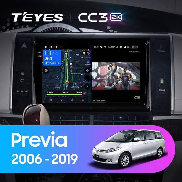 Штатная магнитола Teyes CC3 2k 6+128 Gb Toyota Previa XR50 2006-2019