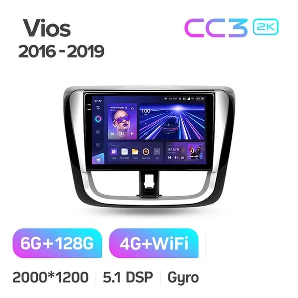 Штатна магнітола Teyes CC3 2k 6+128 Gb Toyota Vios, Yaris L 2016-2019 10" 2