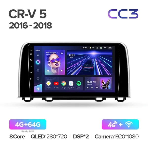 Штатна магнітола Teyes CC3 4+64 Gb Honda CR-V 5 RT RW 2016-2018 2