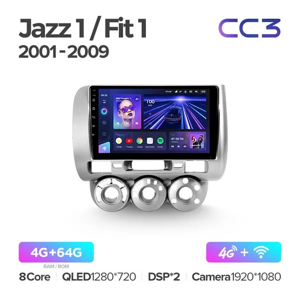 Штатна магнітола Teyes CC3 4+64 Gb Honda Jazz 1 GD, Fit 1 2001-2009 2