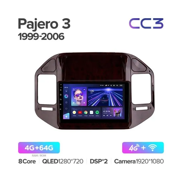 Штатна магнітола Teyes CC3 4+64 Gb Mitsubishi Pajero 3 V70 V60 1999-2006 (BLACK)