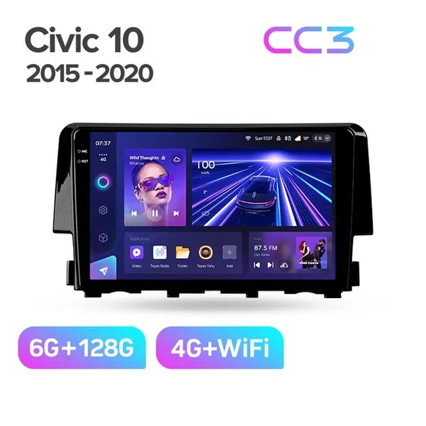 Штатная магнитола Teyes CC3 6+128 Gb Honda Civic 10 FC FK 2015-2020 2