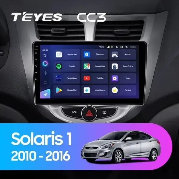 Штатная магнитола Teyes CC3 6+128 Gb Hyundai Solaris 1 2010-2016