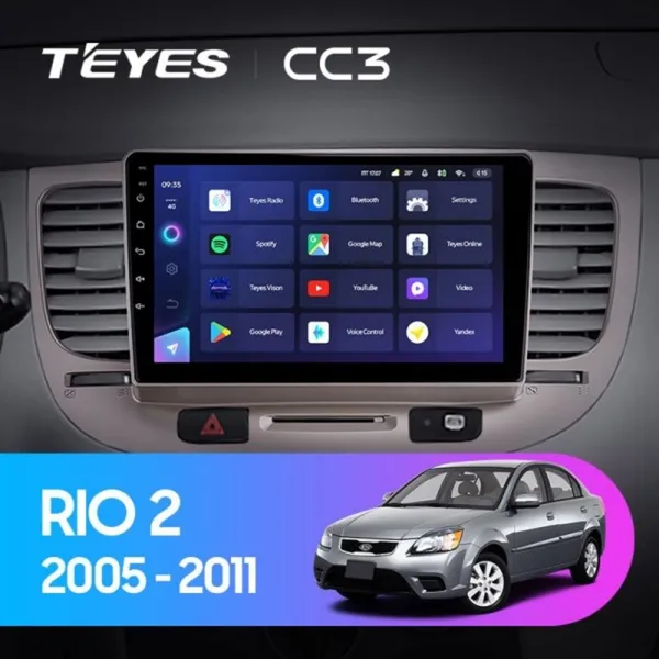 Штатная магнитола Teyes CC3 6+128 Gb Kia Rio 2 2005-2011