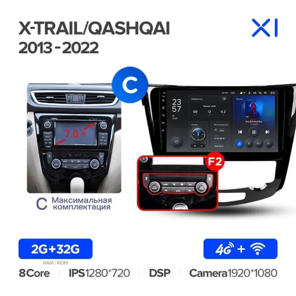 Штатна магнітола Teyes X1 2+32 Gb Nissan Qashqai, X-Trail 3 T32 2013-2017 Manual air conditioning (C) 2