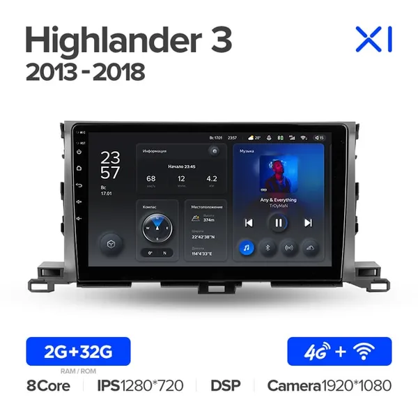 Штатная магнитола Teyes X1 2+32 Gb Toyota Highlander 3 XU50 2013-2018 (B) 2