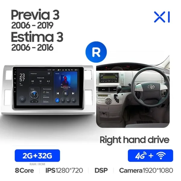 Штатная магнитола Teyes X1 2+32 Gb Toyota Previa XR50 2006-2019 2