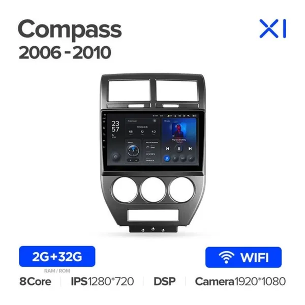 Штатна магнітола Teyes X1 2+32 Gb Wi-Fi Jeep Compass 1 MK 2006-2010 10" 2