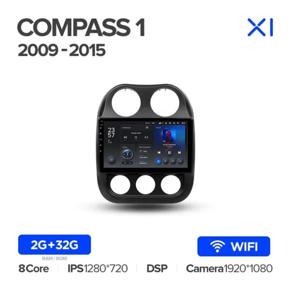 Штатна магнітола Teyes X1 2+32 Gb Wi-Fi Jeep Compass 1 MK 2009-2015 10" 2