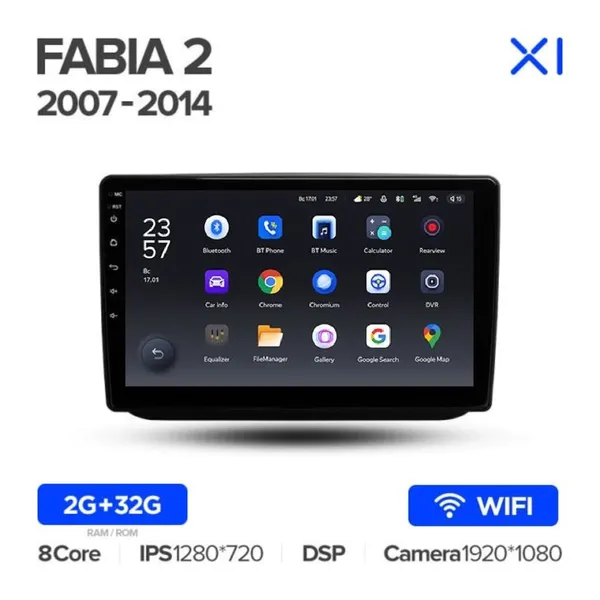 Штатная магнитола Teyes X1 2+32 Gb Wi-Fi Skoda Fabia 2 2007-2014 2
