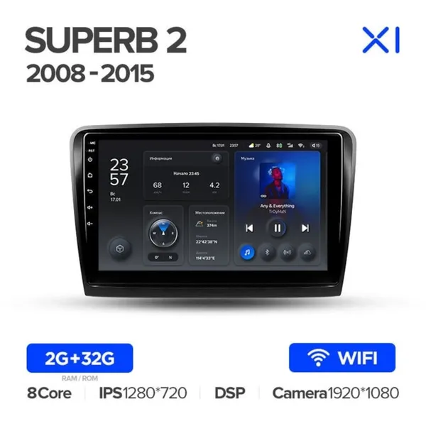 Штатна магнітола Teyes X1 2+32 Gb Wi-Fi Skoda Superb 2 B6 2008-2015 2