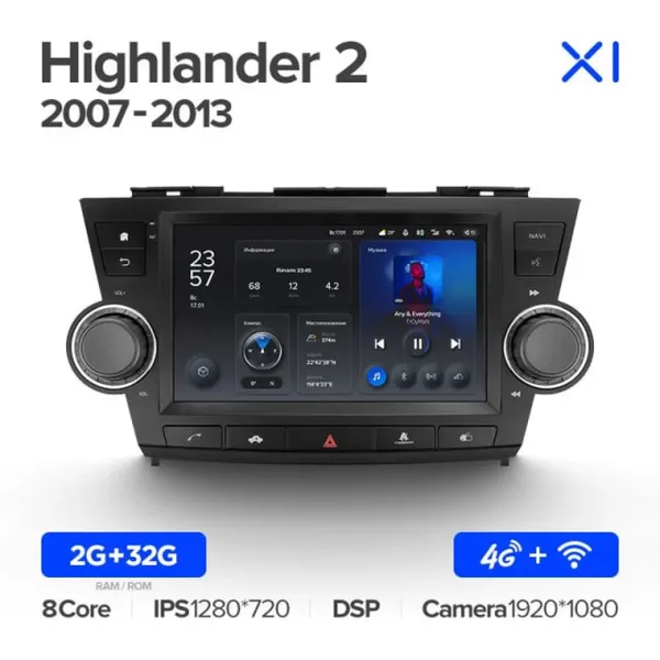 Штатная магнитола Teyes X1 2+32 Gb Wi-Fi Toyota Highlander 2 XU40 2007-2013 (A) 5