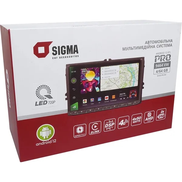 Універсальна штатна магнітола Sigma Pro 9464 4+64 Gb Volkswagen Universal 9" 5