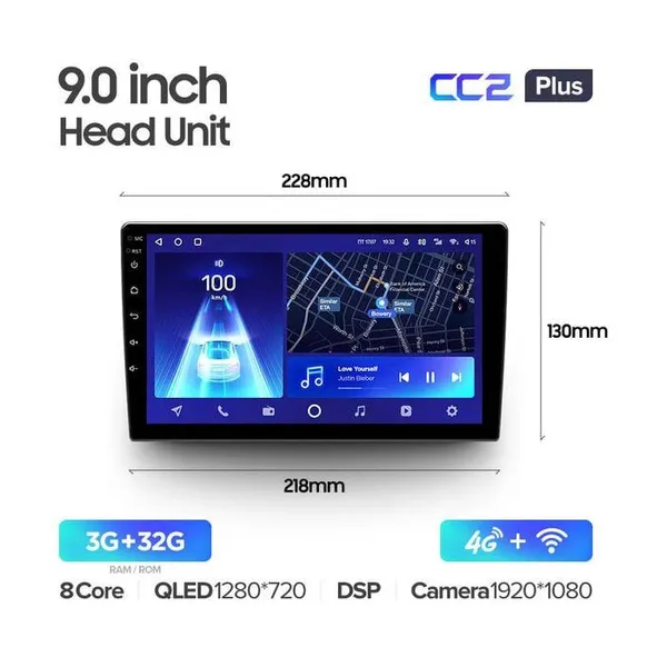 Універсальна Штатна магнітола Teyes CC2 PLUS 3+32 Gb (0 Din) 9"