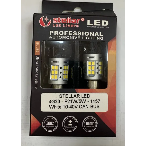 LED лампа Stellar 4G33 1157 P21 W5W 10-40V CanBus біла 2