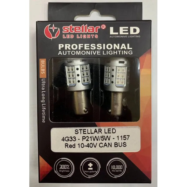 LED лампа Stellar 4G33 1157 P21 W5W 10-40V CanBus червона