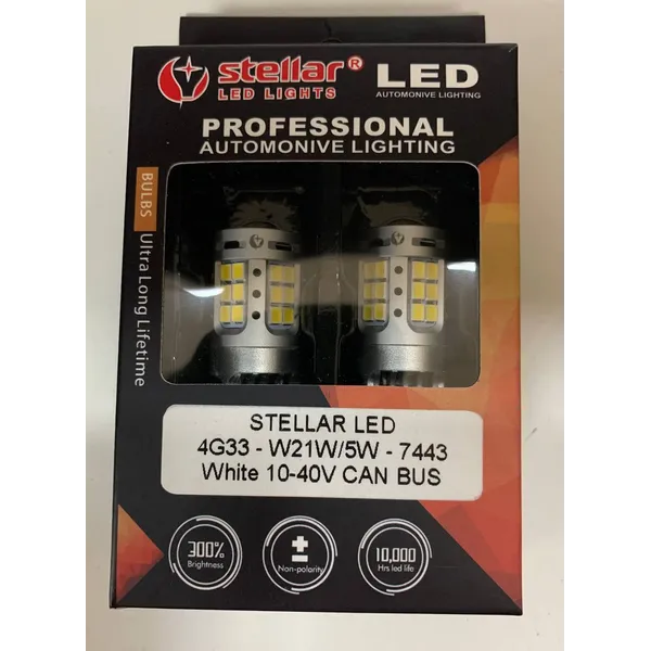 LED лампа Stellar 4G33 7443 W21 W5W 10-40V CanBus белая